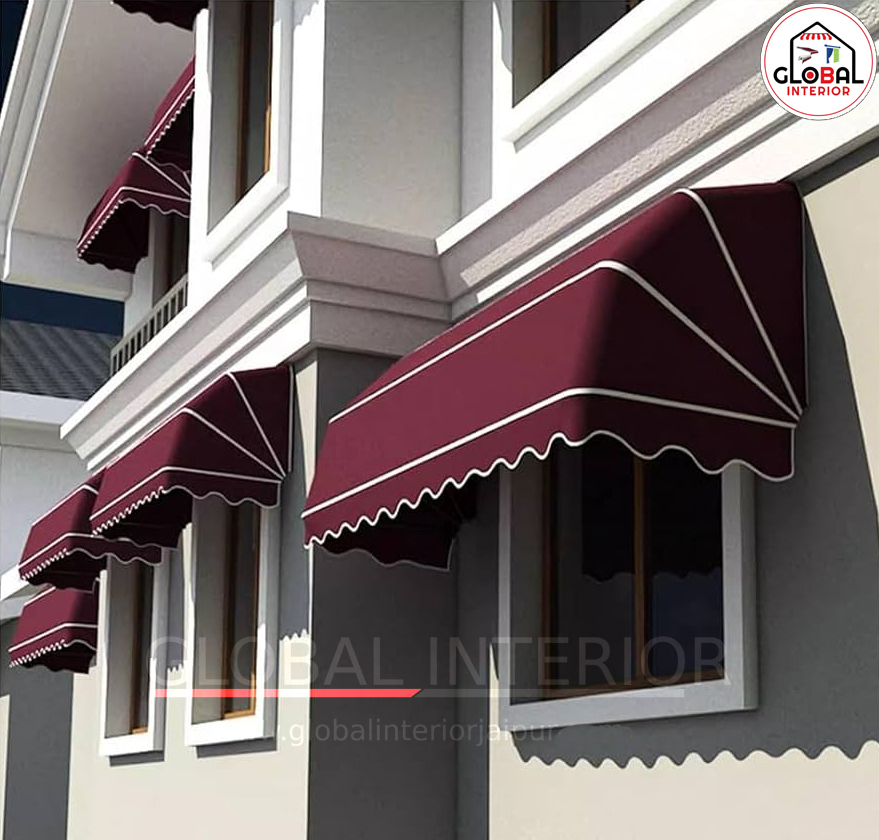 Retractable Window Awning - Color: Green And White Stripe