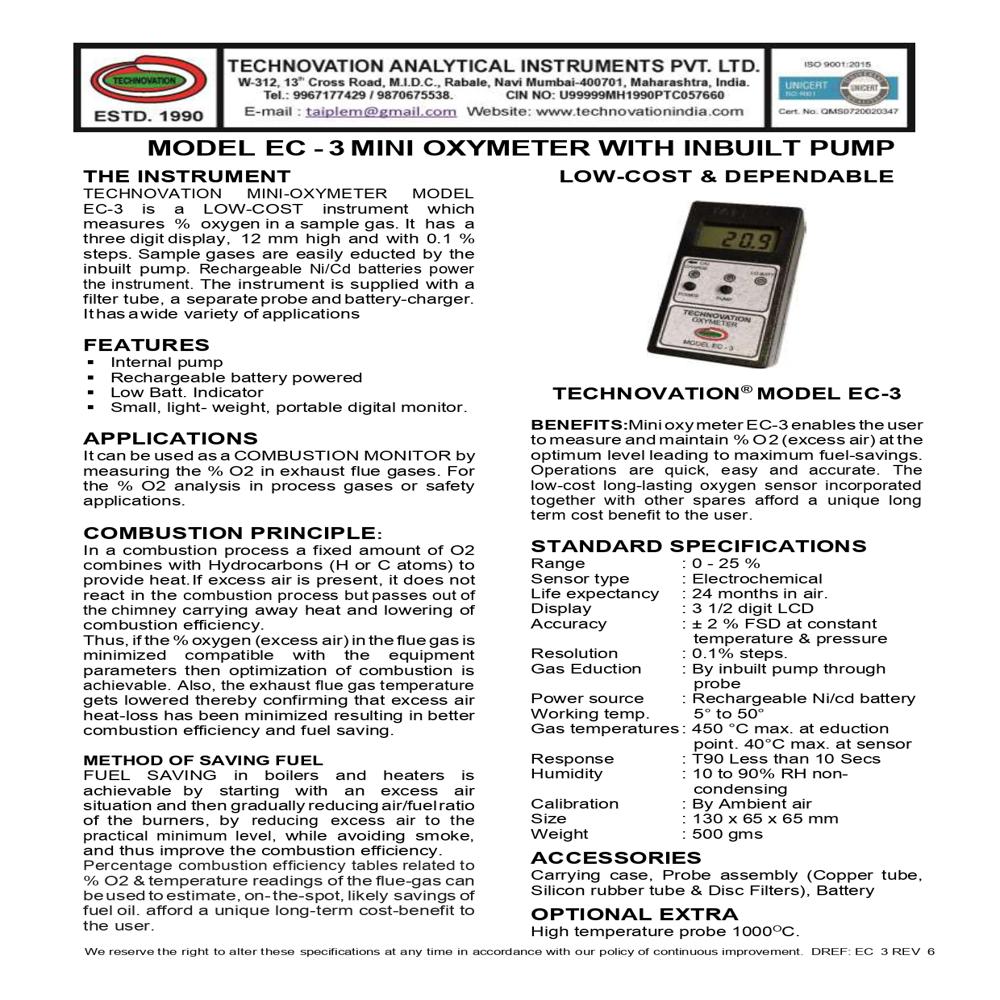 Ec-3 Mini Oximeter - Accuracy: +- 2% %