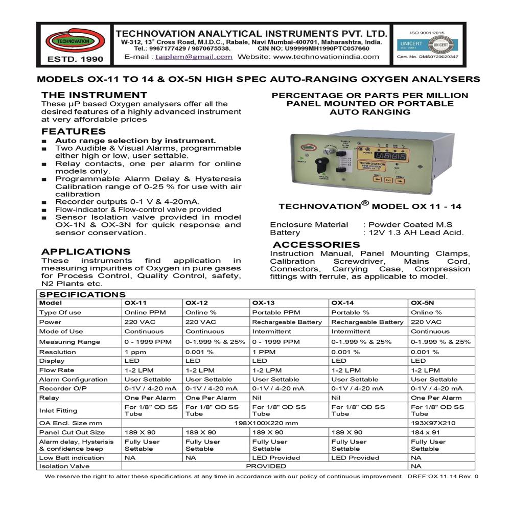 Sr -Ox 11-15-(oxygen Ppm Analyzers-online And Portable) - Accuracy: As Per Sensor