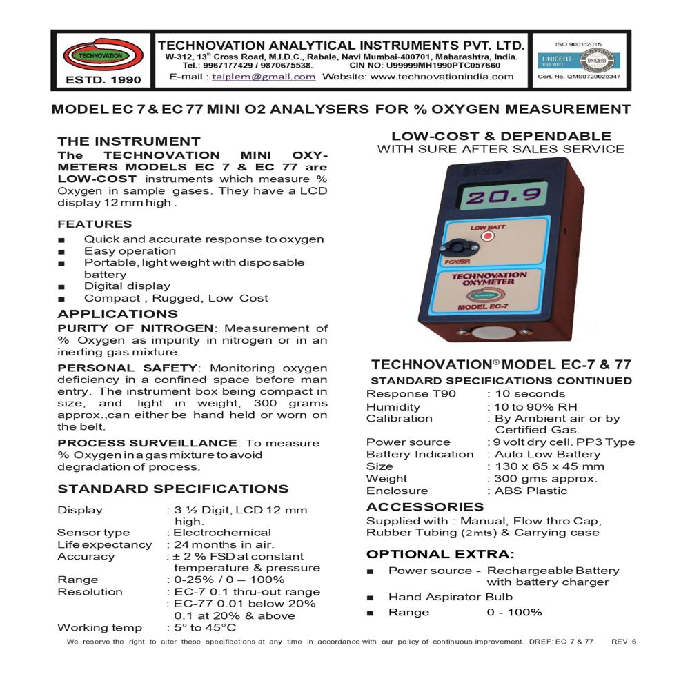 SR-EC 7 & 77( Oxygen Portable Analyser)