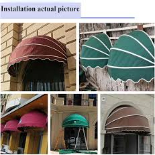 Retractable Window Awning - Color: Green And White Stripe