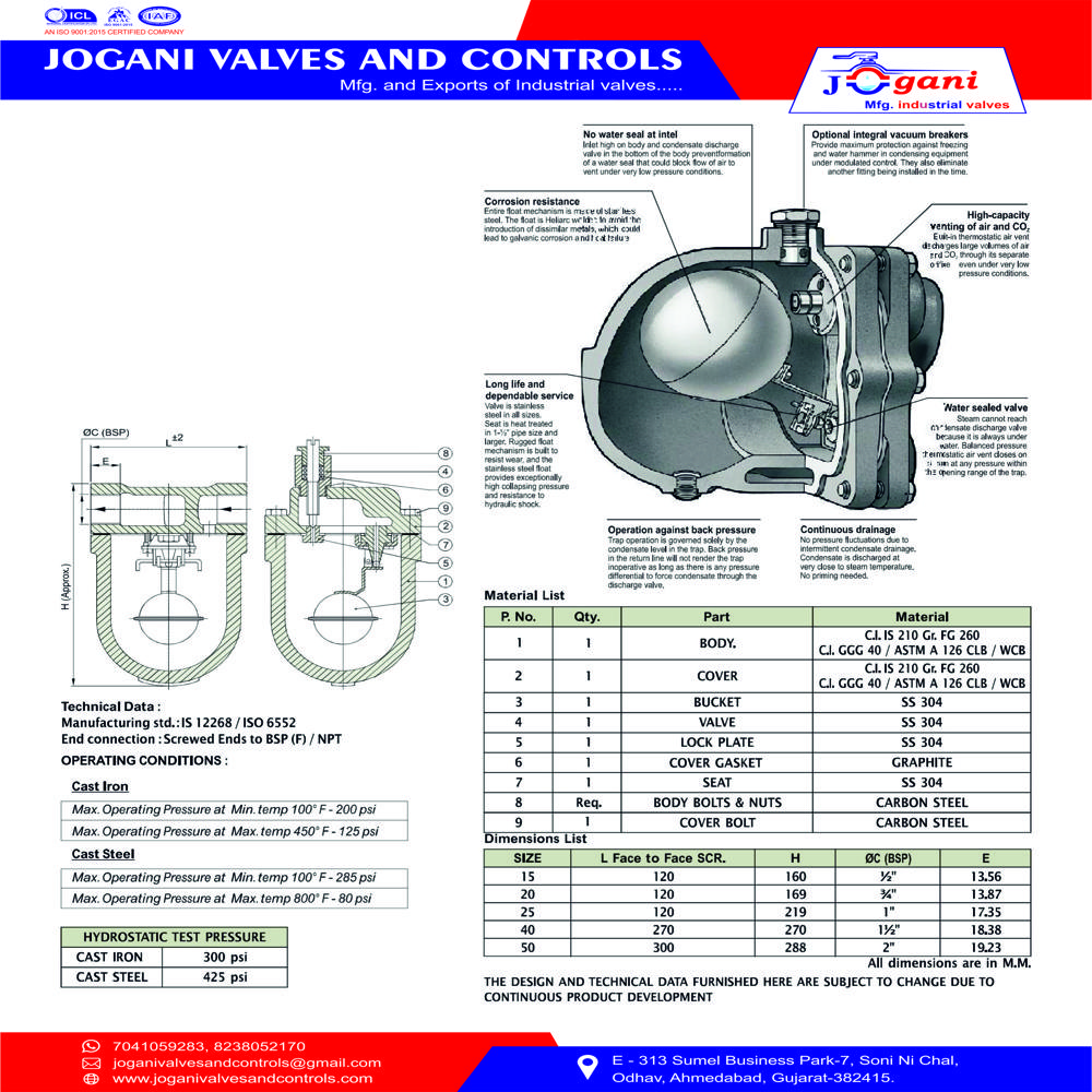 Ball Float Steam Trap - Stainless Steel, 4 Inch | Galvanized Surface Finish, Industrial Usage, Buoyancy Operating Principle