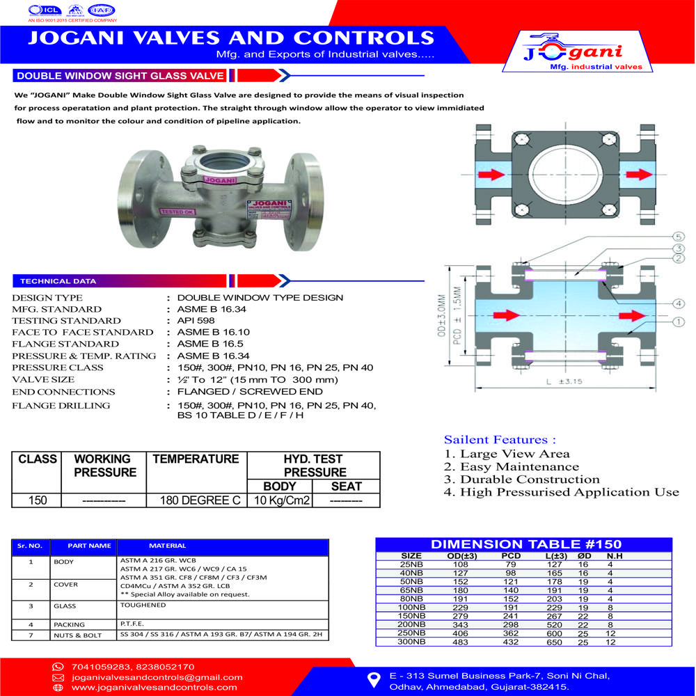 Double Window Sight Glass Valve - 14 Inch Sealed Structure | High-pressure Water Media Monitoring, Easy Installation & Minimal Maintenance