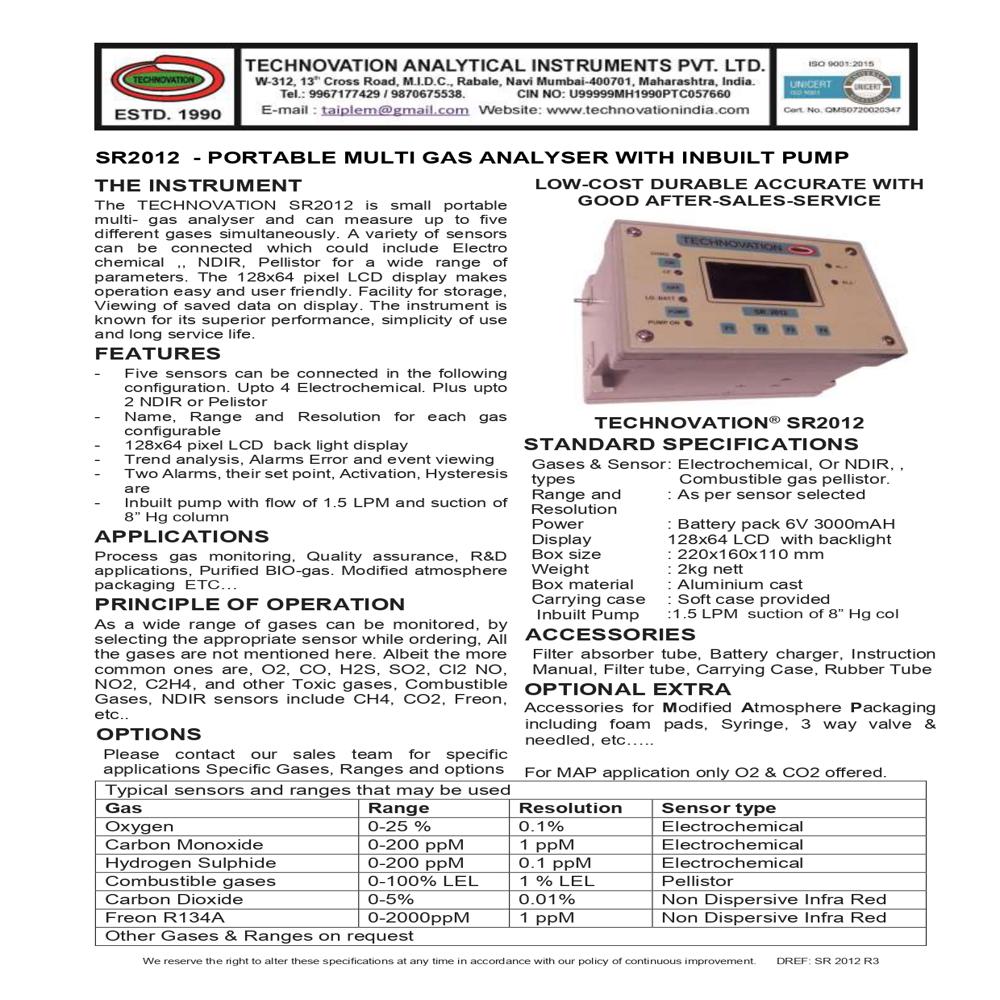 Sr 2012 Portable Biogas Analyser - Application: Field Detection