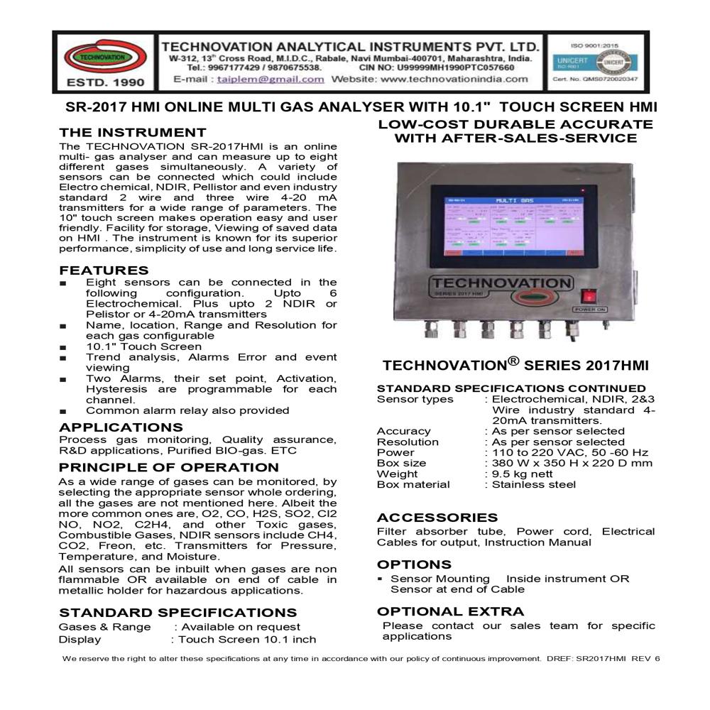 SR 2017 (HMI)ONLINE MULTI GAS ANALYSER