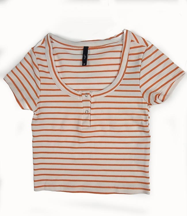 W13403 Ladies Striped Cropped Tops