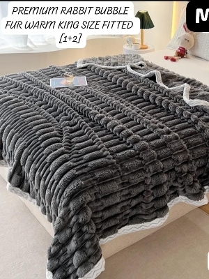 KING SIZE WARM RABBIT BUBBLE FUR 3PC FITTED SET