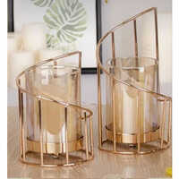 Iron T Light Holder Set - Color: Golden