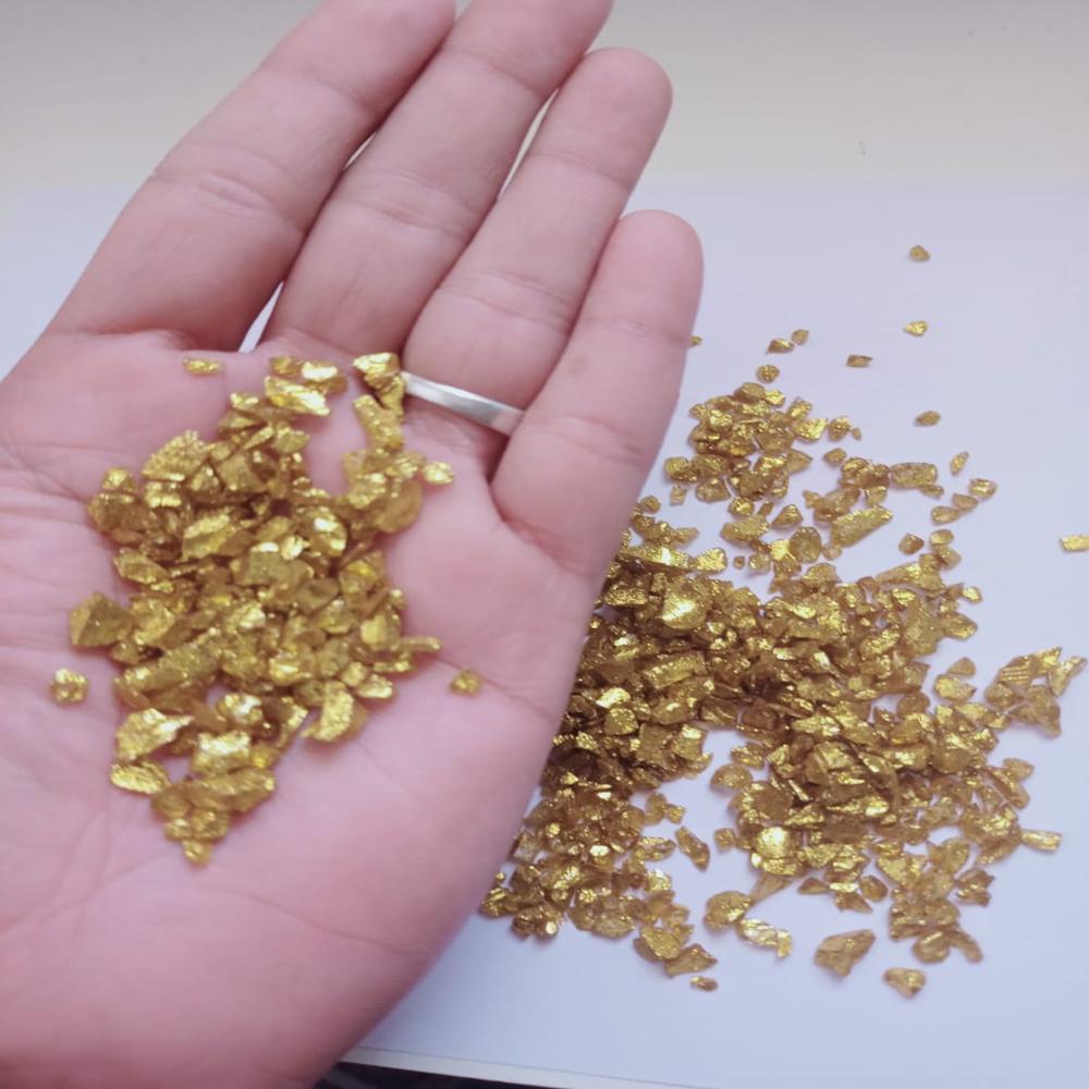 golden glass chips color coated glitter glass chips 3-6 mm special art and craft used