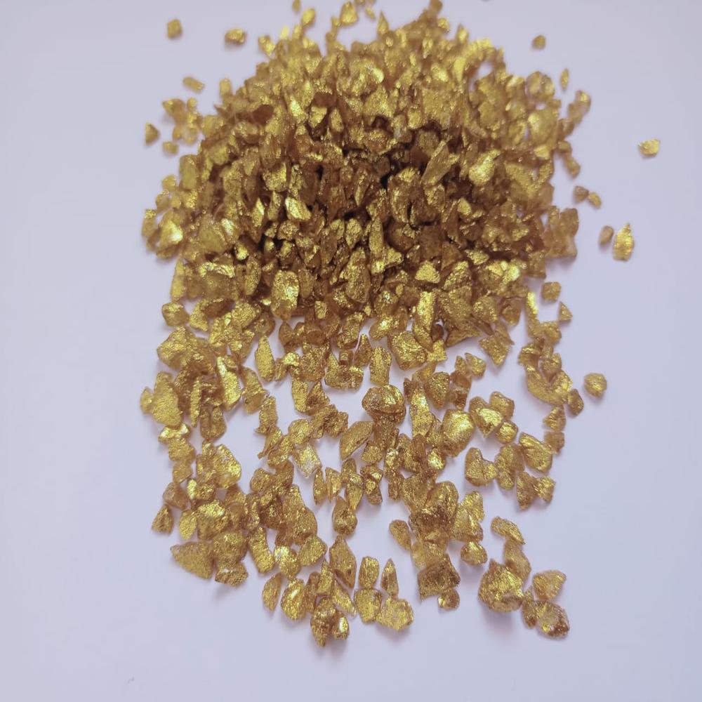golden glass chips color coated glitter glass chips 3-6 mm special art and craft used