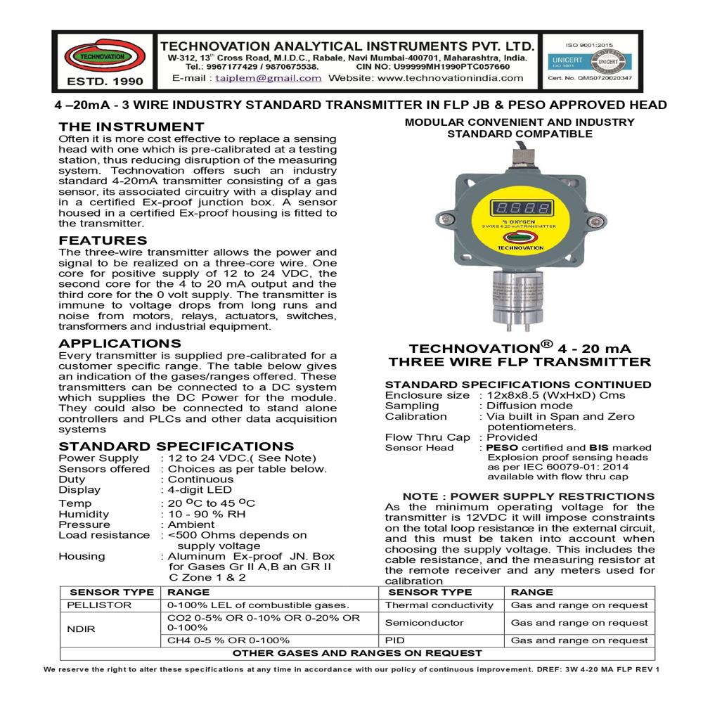 4 - 20 mA - 3 WIRE (Flame proof) INDUSTRY STANDARD TRANSMITTERS