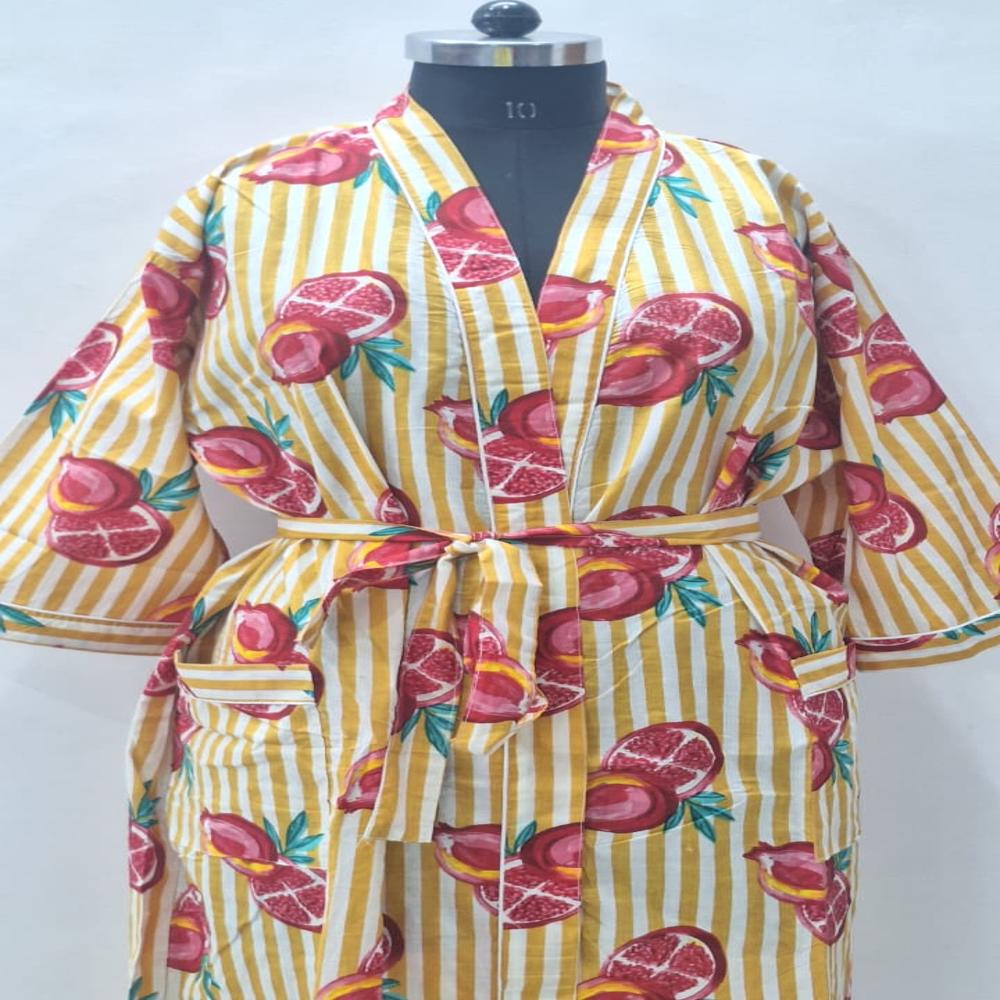 Hand Block Printed Cotton Bathrobe