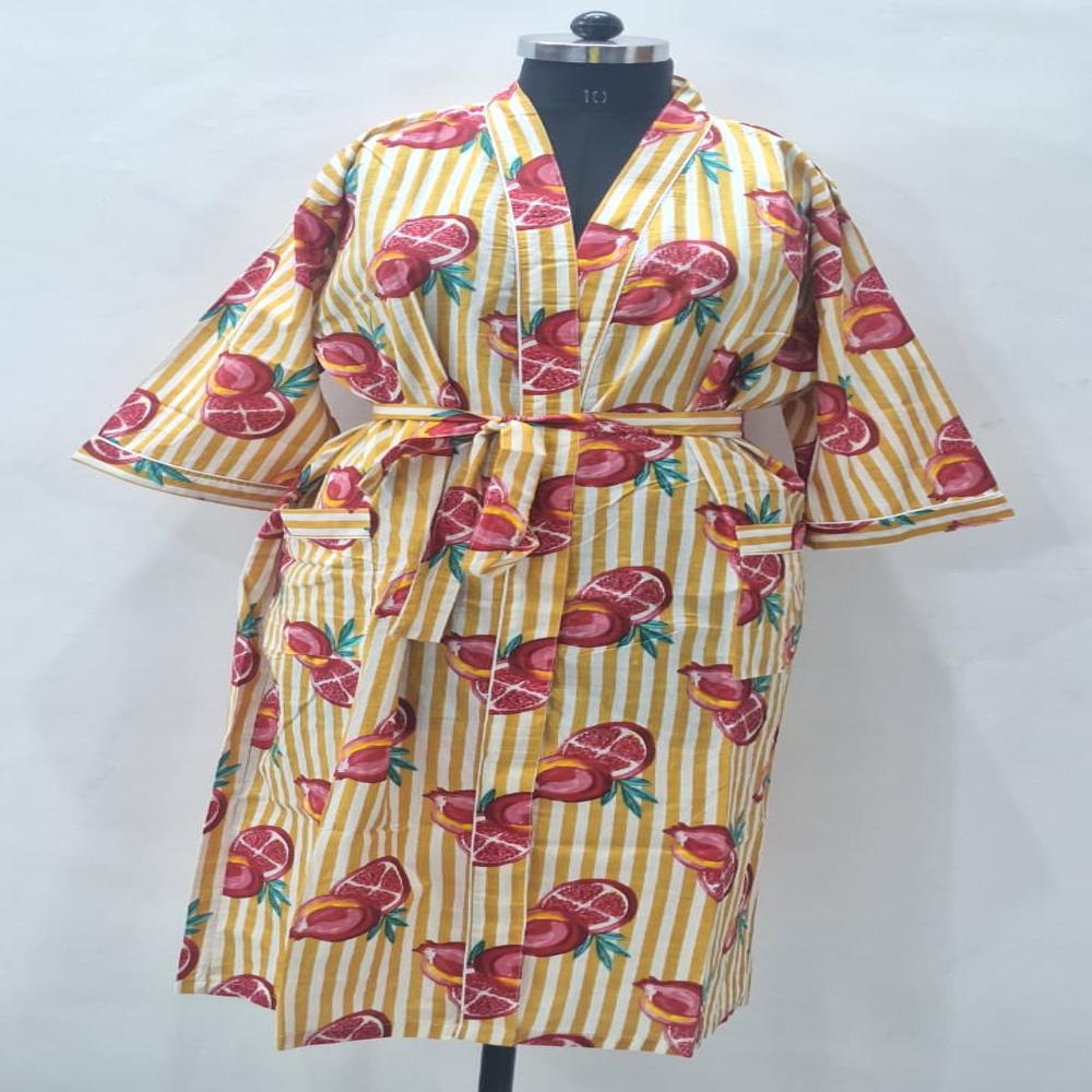 Hand Block Printed Cotton Bathrobe