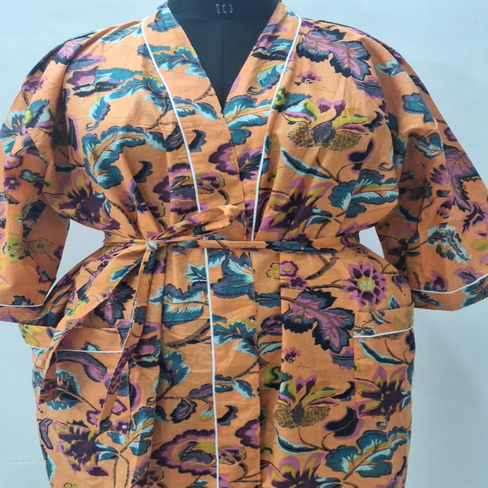 Floral Printed Cottn Bathrobe