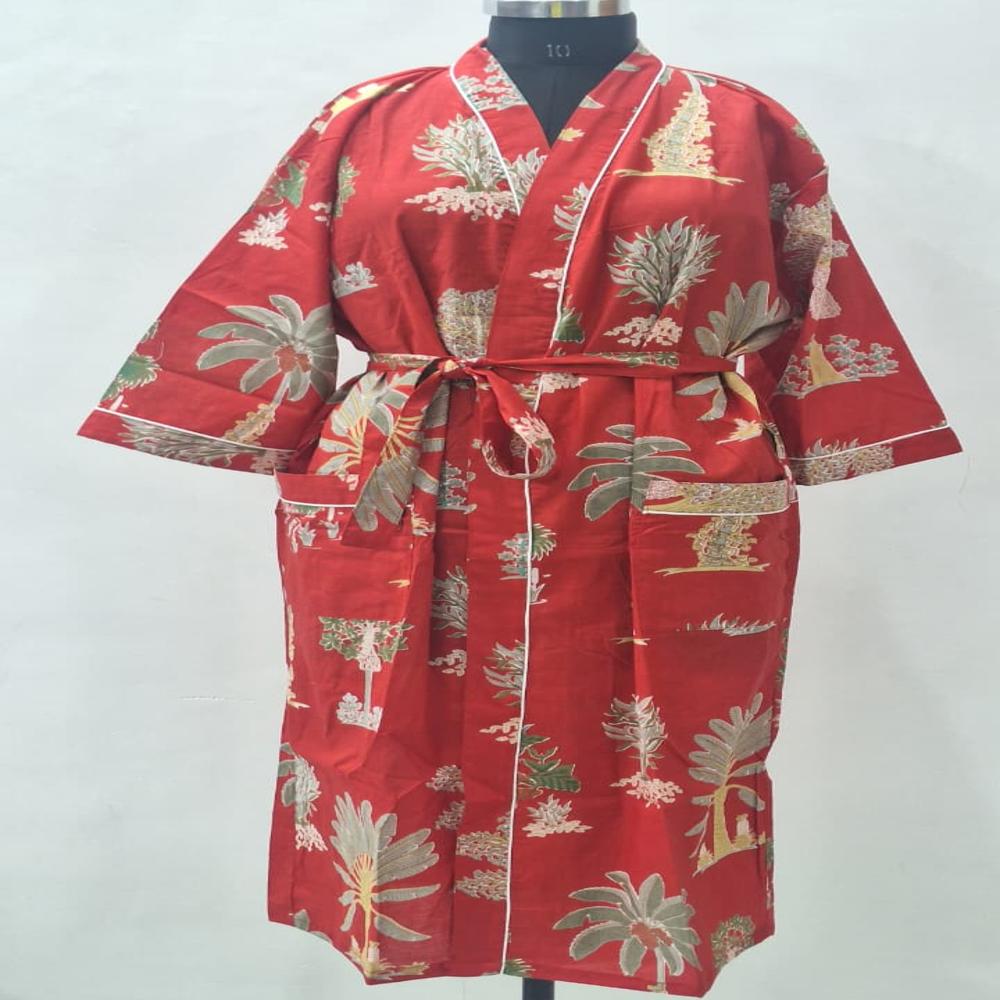 Hand Block Printed Cotton Bathrobe
