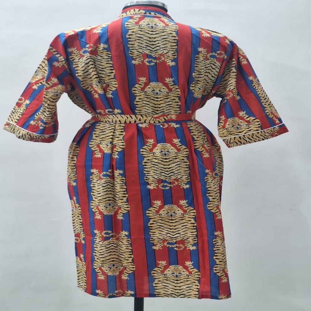 Beautiful Hand Block Printed Cotton Bathrobe - Belt Size: Free Size