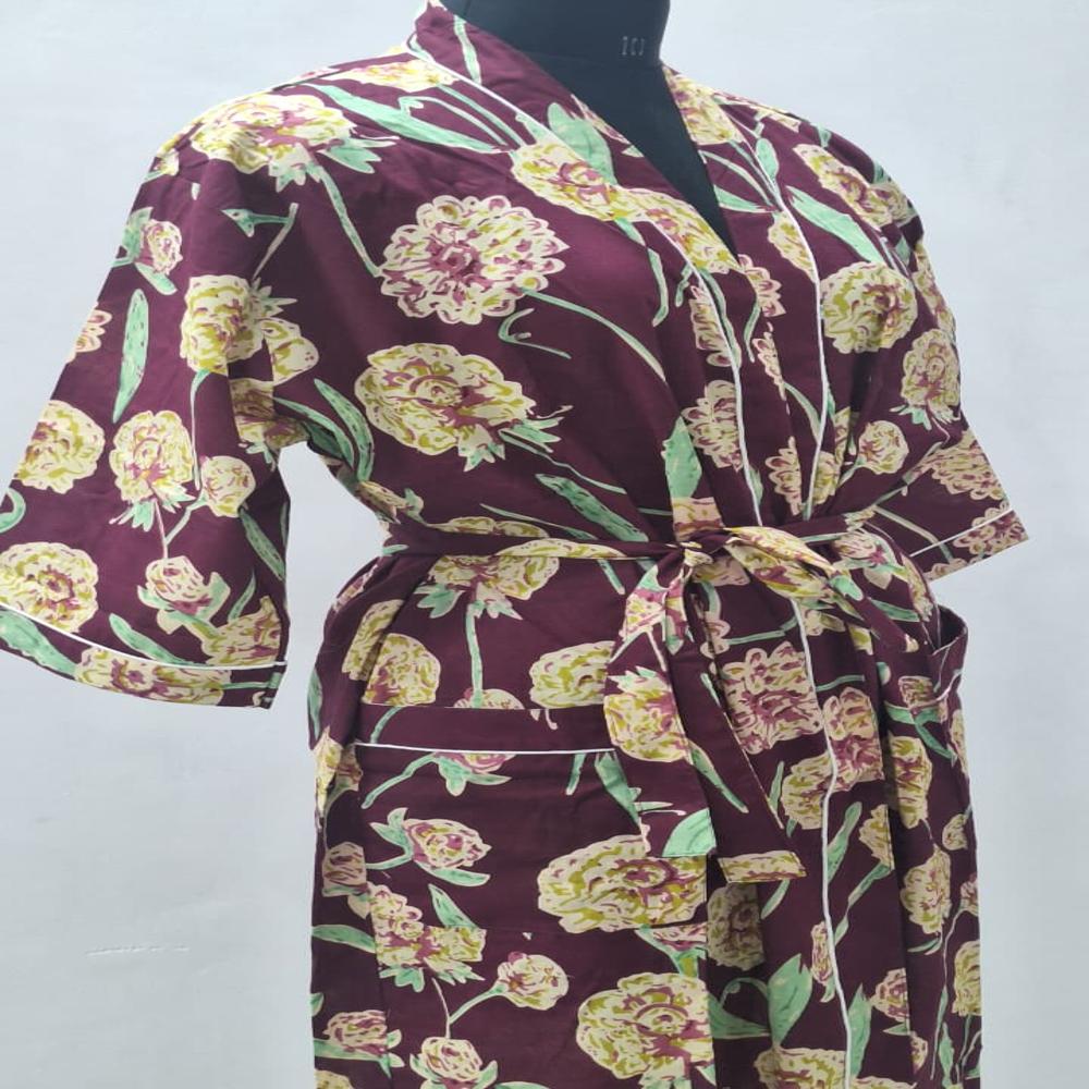 Hand Block printed Cotton Bathrobe