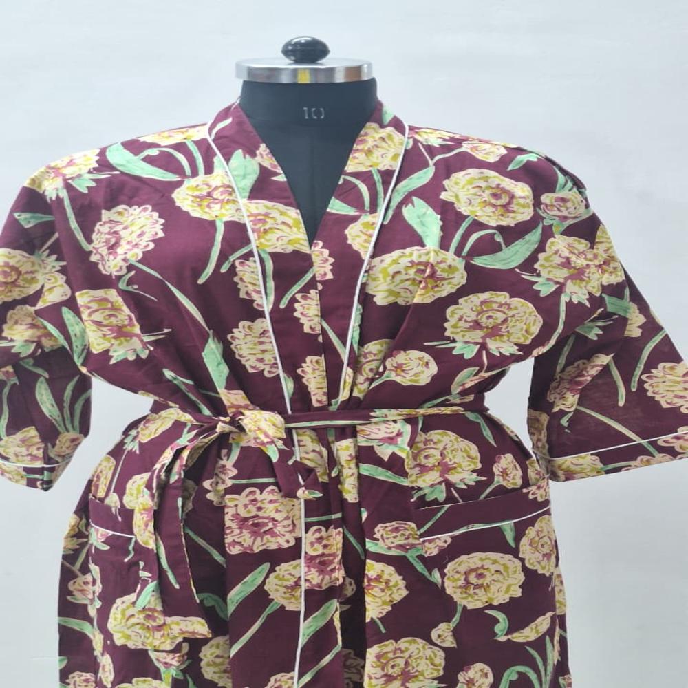 Hand Block printed Cotton Bathrobe