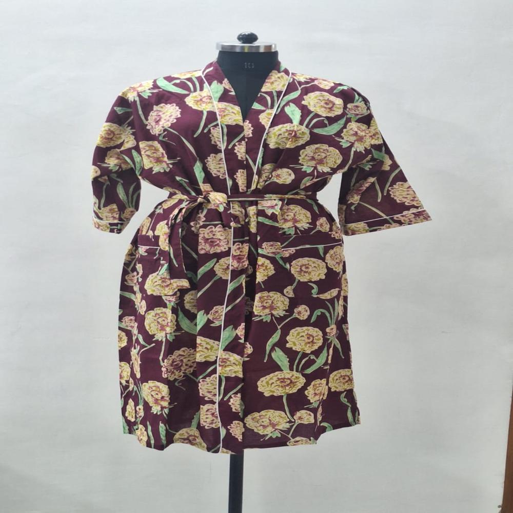Hand Block printed Cotton Bathrobe