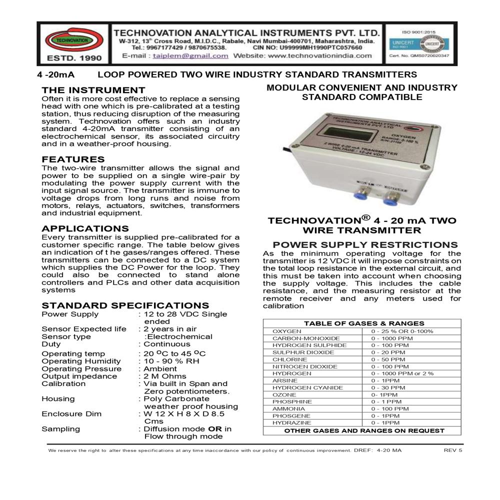 4 to 20 mA - 2 WIRE INDUSTRY STANDARD TRANSMITTERS