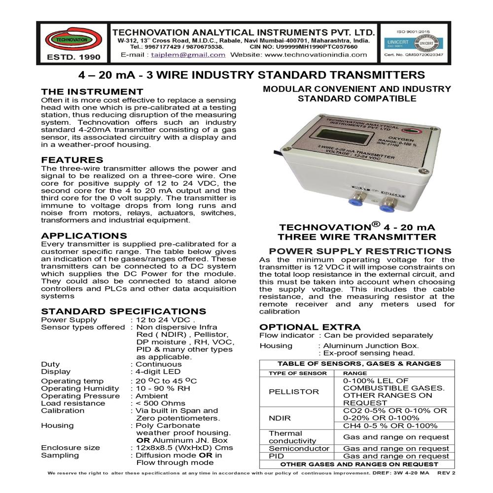 3W 4-20 mA R2 THREE WIRE TRANSMITTER