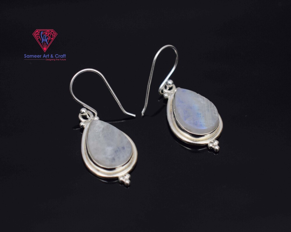 925 Sterling Silver Natural Gemstone Earring Rhodium Plated Drop Shape