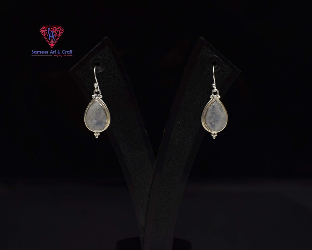 925 Sterling Silver Natural Gemstone Earring Rhodium Plated Drop Shape