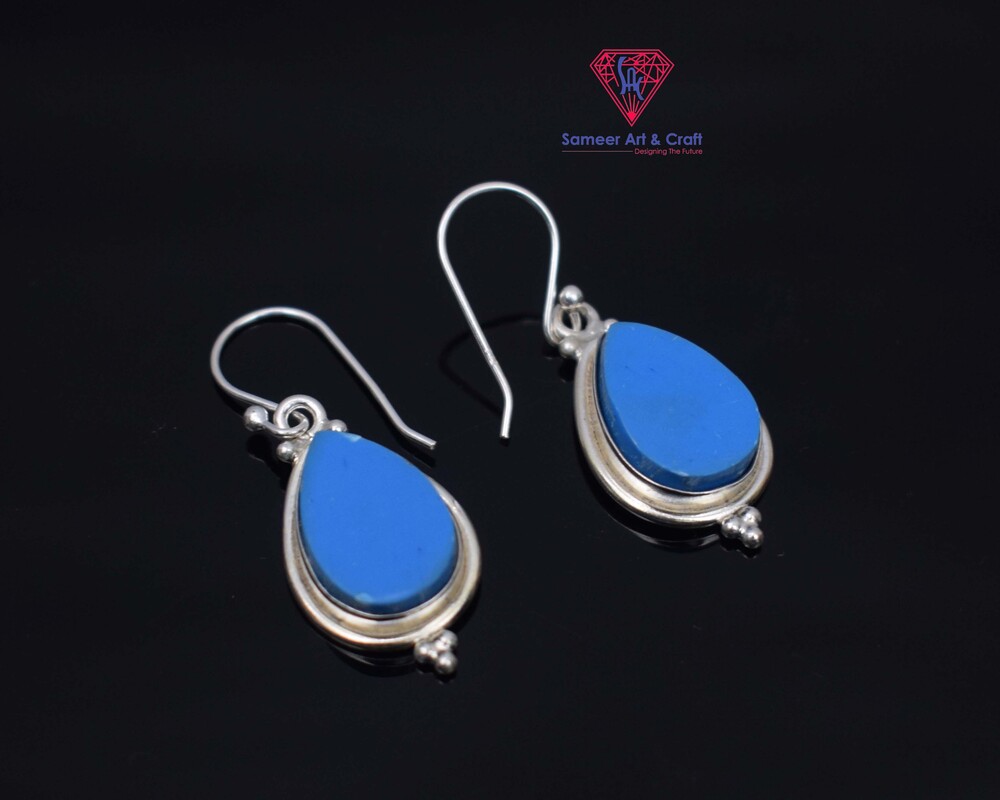 925 Sterling Silver Natural Gemstone Earring Rhodium Plated Drop Shape
