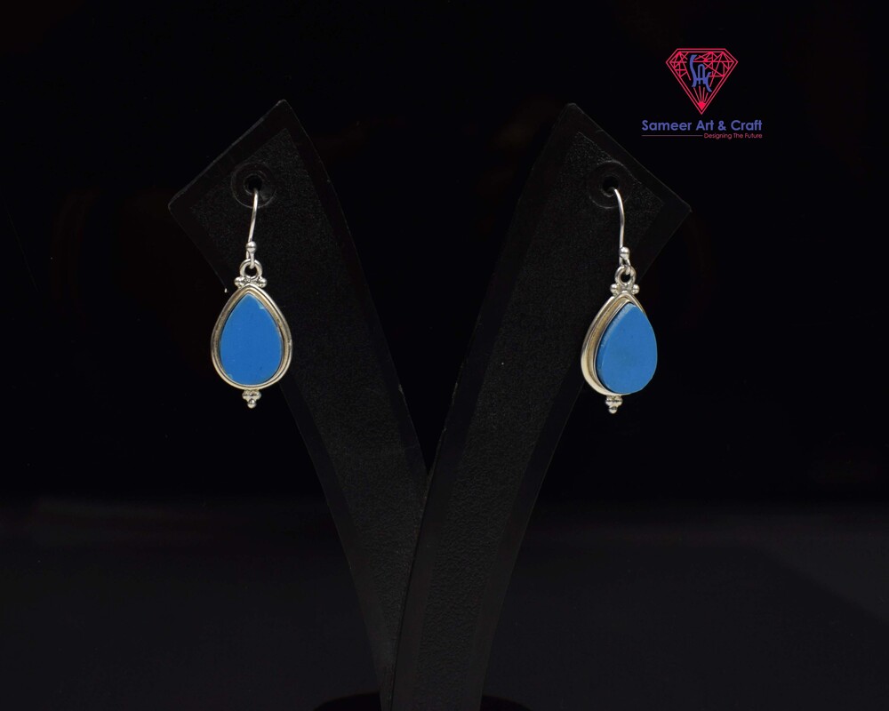 925 Sterling Silver Natural Gemstone Earring Rhodium Plated Drop Shape