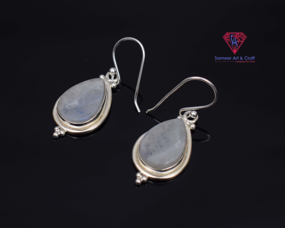 925 Sterling Silver Natural Gemstone Earring Rhodium Plated Drop Shape