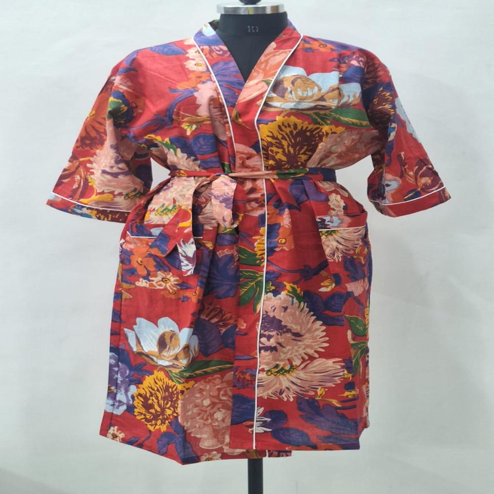sanganeri Block Printed Cotton Bathrobe