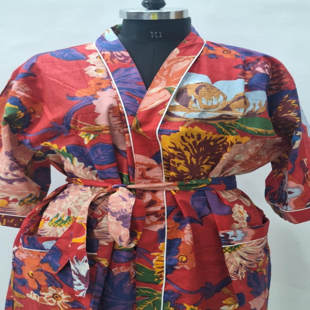sanganeri Block Printed Cotton Bathrobe