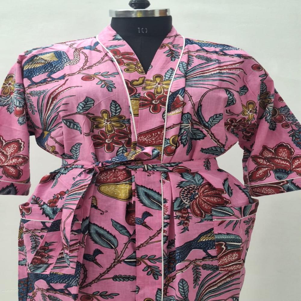 Hand Block Buta  Printed Cotton Bathrobe