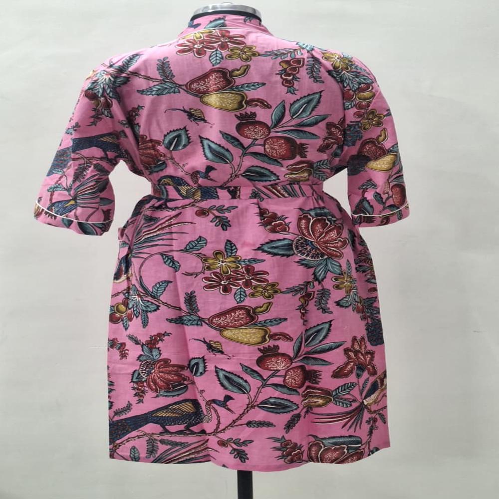 Hand Block Buta  Printed Cotton Bathrobe