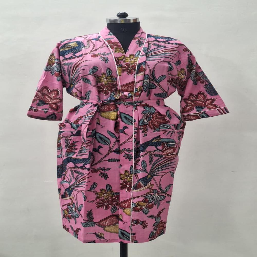 Hand Block Buta  Printed Cotton Bathrobe