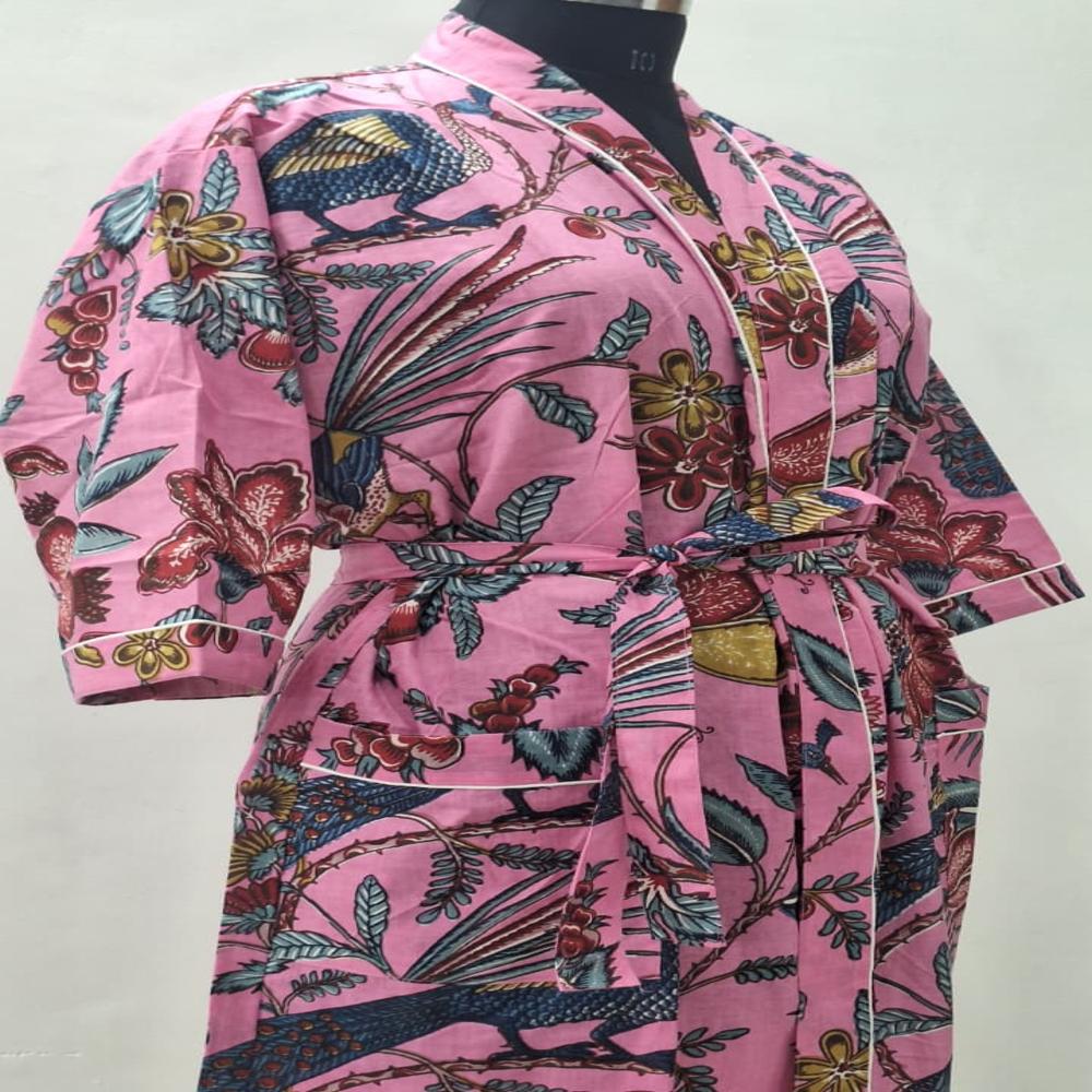 Hand Block Buta  Printed Cotton Bathrobe
