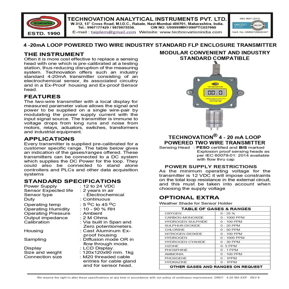 4 - 20 mA Two  WIRE (Flame Proof) TRANSMITTER
