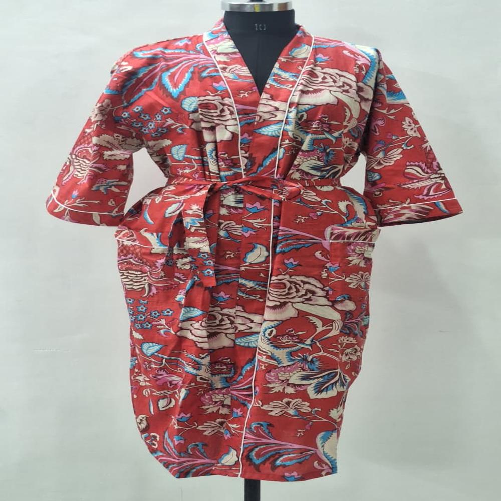 Hand block printed Cotton Bathrobe
