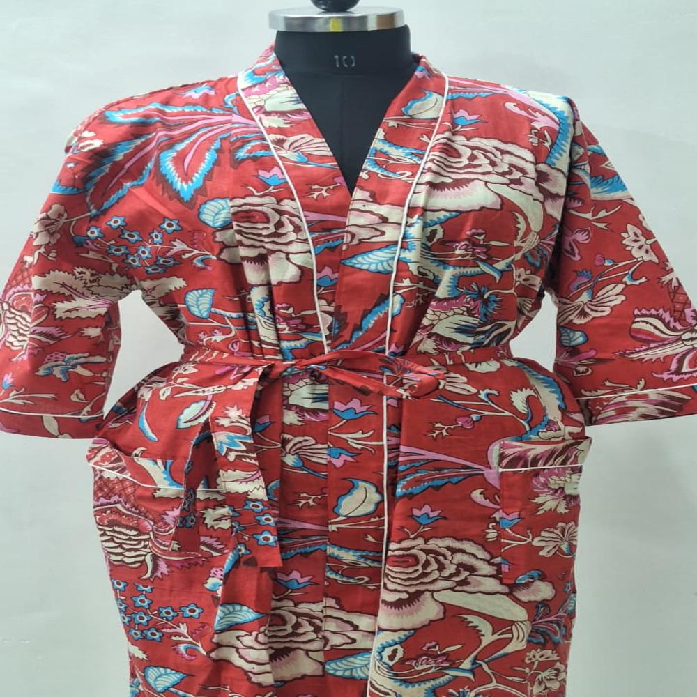Hand block printed Cotton Bathrobe
