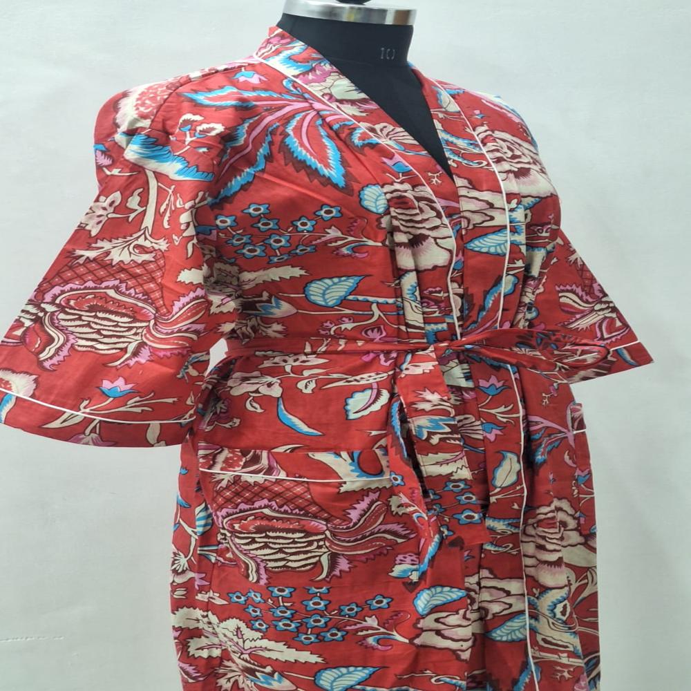 Hand block printed Cotton Bathrobe