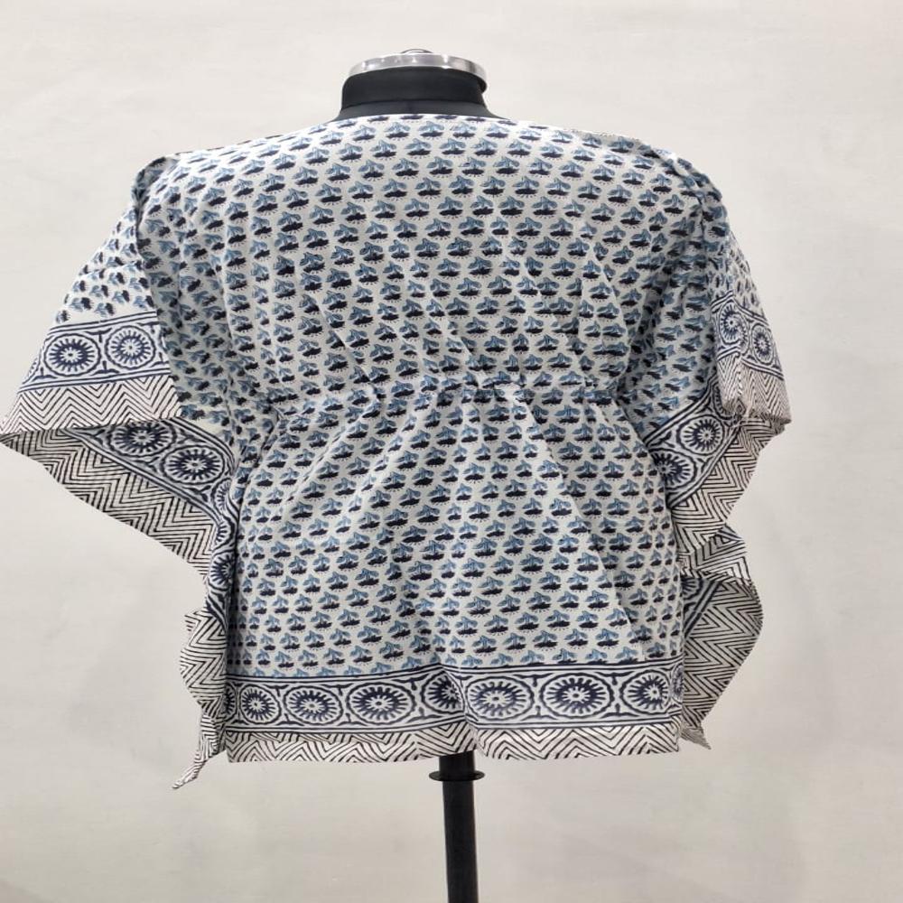 Hand Block Printed Cotton Kaftan - Bust Size: 46 Inch (in)
