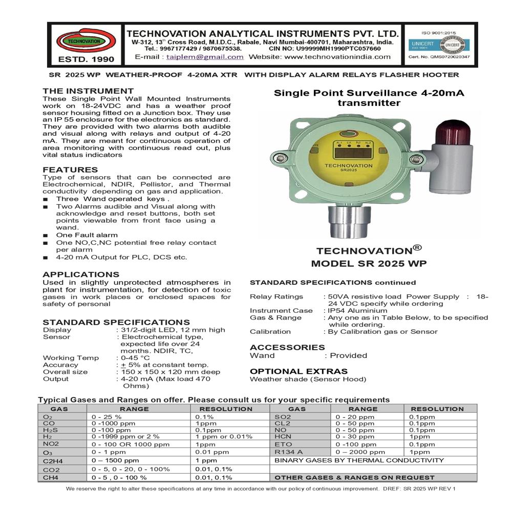 SR 2025 WP Single Point Surveillance 4-20mA transmitter