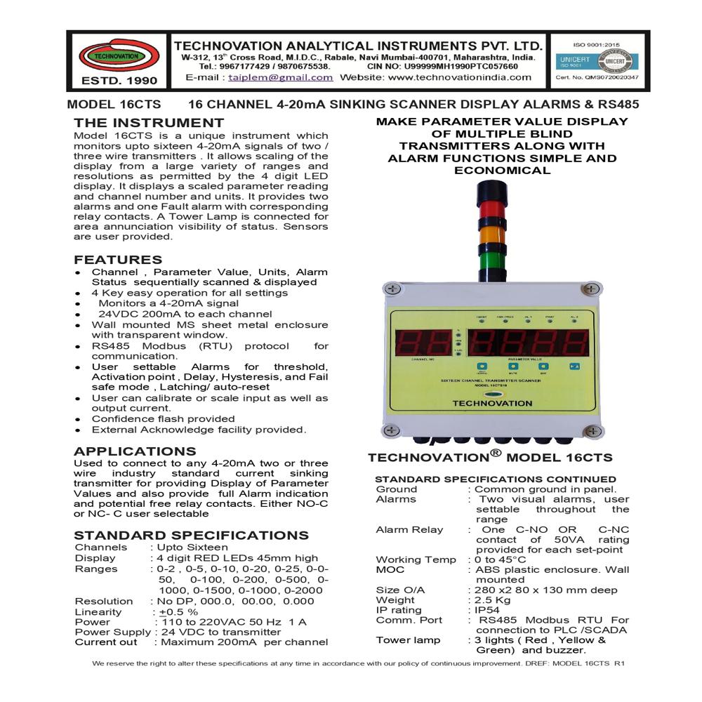 16CTS 16 CHANNEL 4-20mA SINKING SCANNER DISPLAY ALARMS