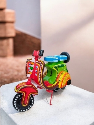 Handpainted wooden decorative scooter