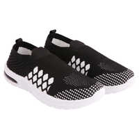 Ladies Slip On Knit Walking Shoes - Color: Black