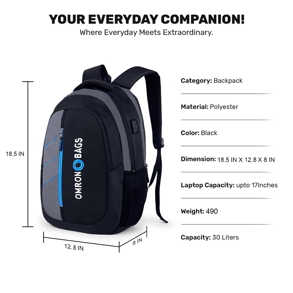 USB Charging Laptop Backpack for Men & Women | Water-Resistant Office College & Travel Bag | 30L