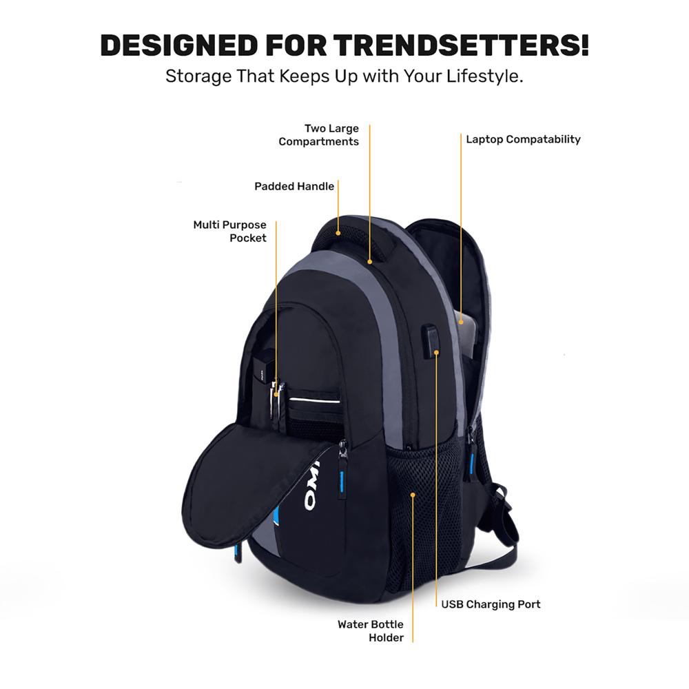 Printed Laptop Backpack - Color: Black