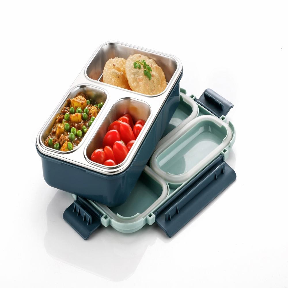INSULATED AIRTIGHT STEEL LUNCHBOX 3 PARTITION
