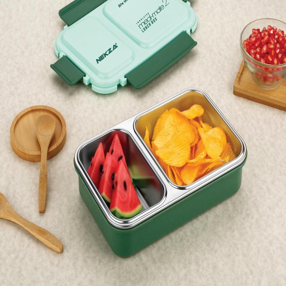 INSULATED STEEL LUNCHBOX 2 PARTITION LEAKPROOF