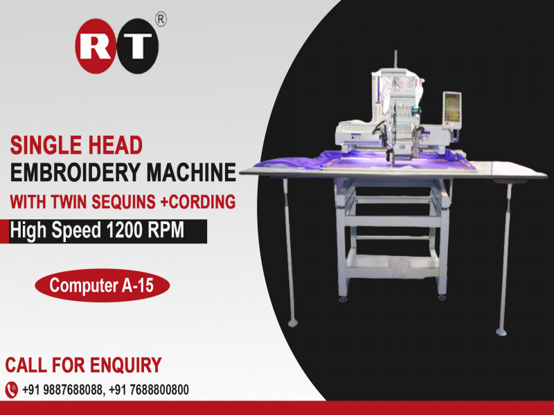 Rt-2048 Single Head Embroidery Machine With Twin Sequins And cording
